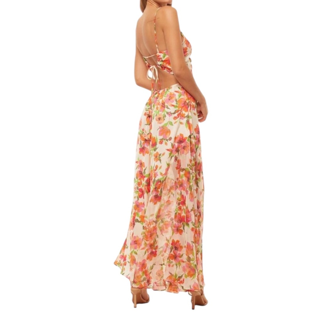 MISA Los Angeles Negine Floral Open-Back Tie Maxi Dress Spaghetti Strap VNeck 
S